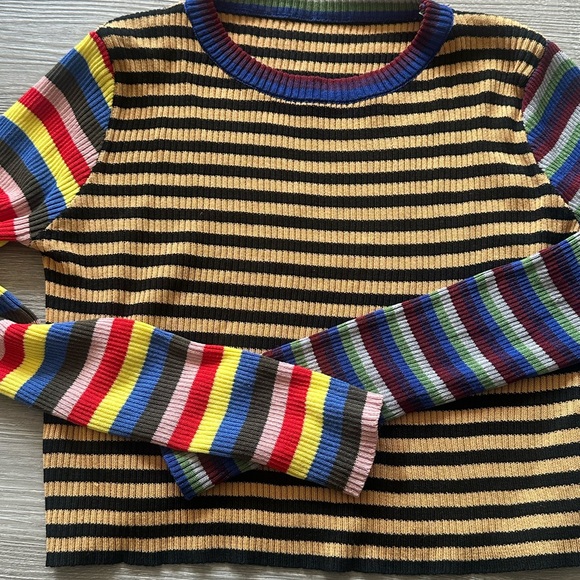 Rainbow colorful long sleeve striped crop top - Picture 5 of 6